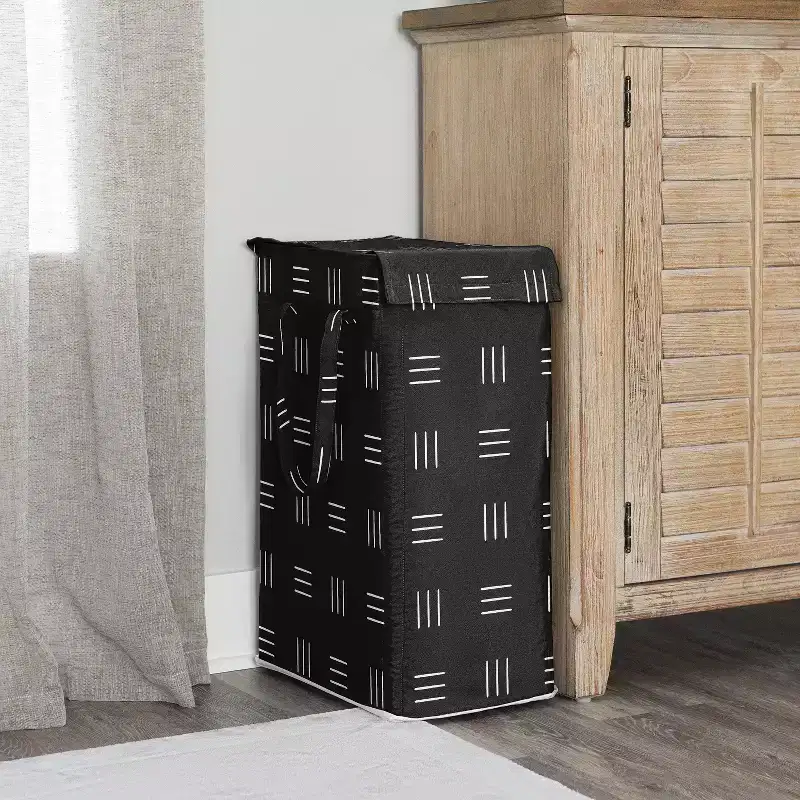 Foldable Laundry Hamper with Handles, Boho Hatch Black and White