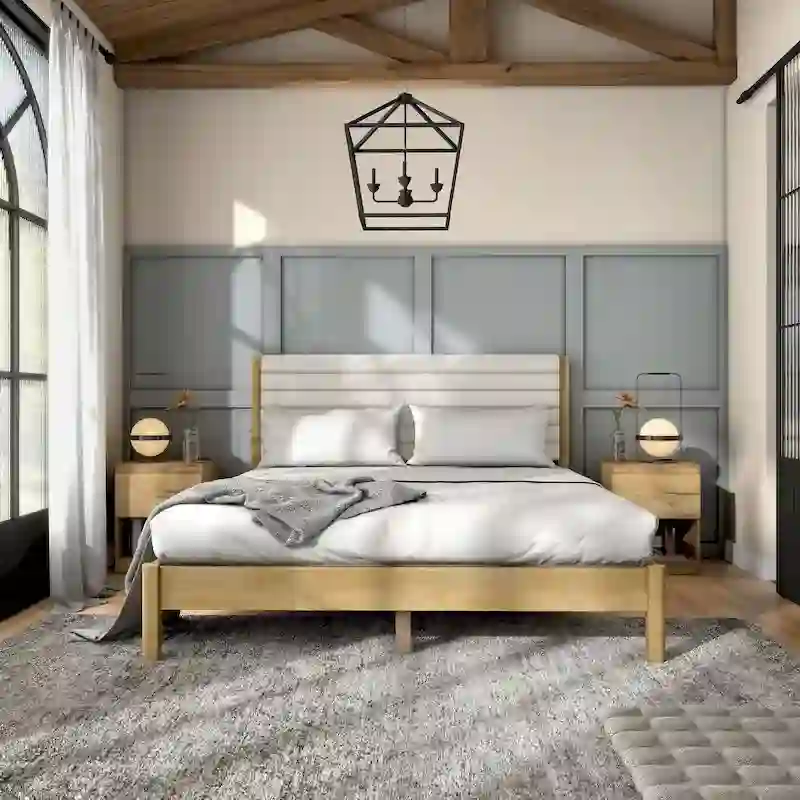 Channel Tufted Upholstered Queen Platform Bed with Solid Wood Slats