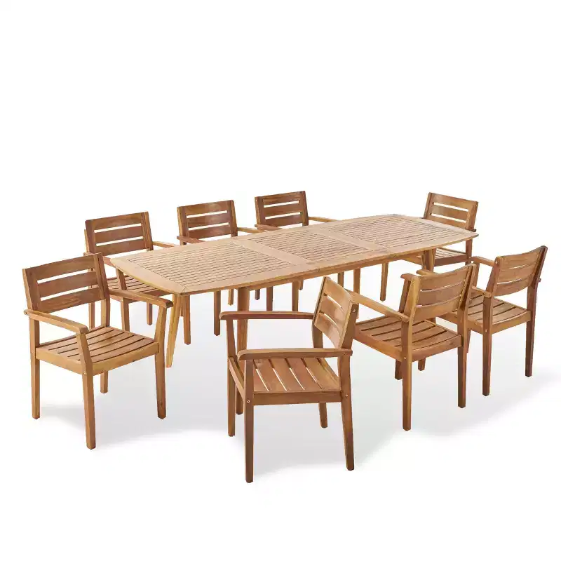 Christopher Knight Home Stamford Outdoor Acacia Wood 9 Piece Expandable Dining Set