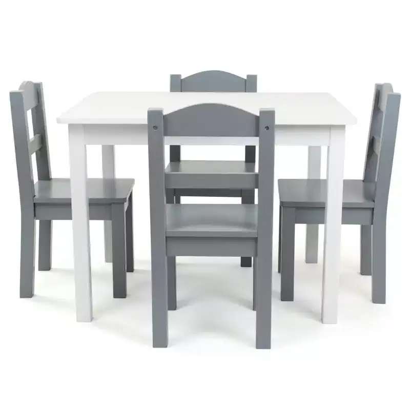 5pc Kids' Wood Table and Chair Set White/Gray - Humble Crew: Toddler Dining Furniture, MDF, Rectangle, Ages 3+