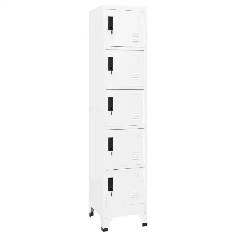 White Steel Locker Cabinet Ample Storage Space, Air Vents, Lockable Doors, Name Tag Holders, Easy Assembly