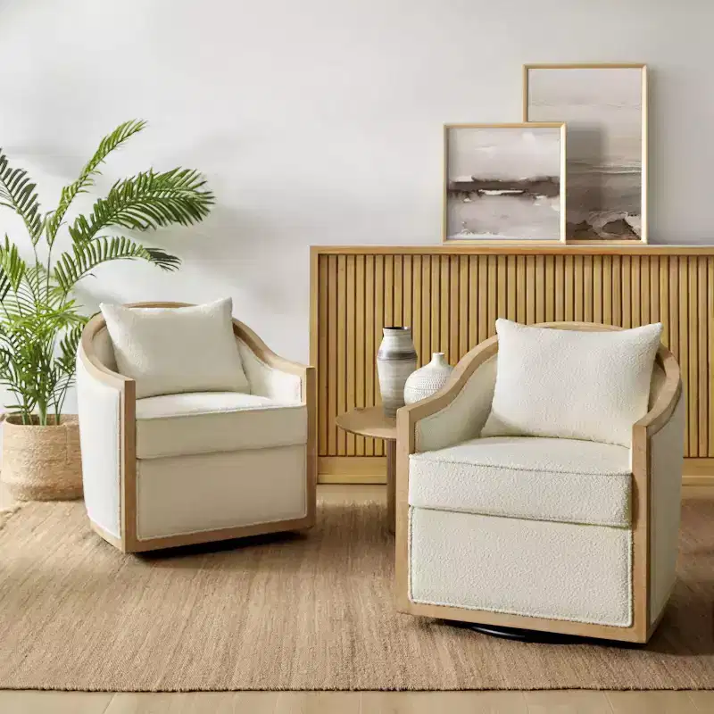 Gordon Farmhouse Rattan Solid Wood Armchair with Solid Wood Edging Set of 2|ART OF LIVING DESIGNS-IVORY