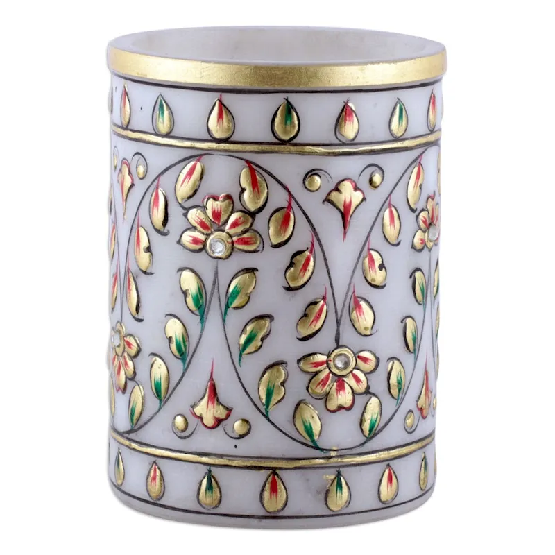 Novica Handmade Garden Visions Marble Pen Holder