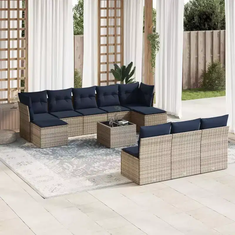 vidaXL 11 Piece Patio Sofa Set with Cushions Poly Rattan, Modular Outdoor Sectional, Multiple Colors/Models
