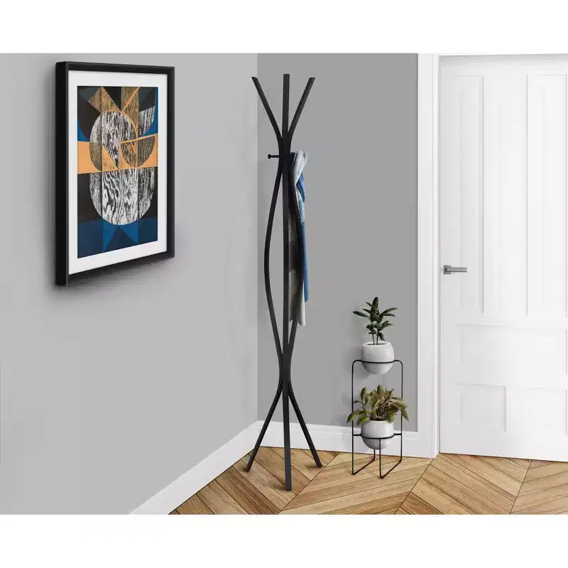 72-Inch Metal Freestanding Coat Rack with 3 Hooks, Wave Design Entryway Hall Tree