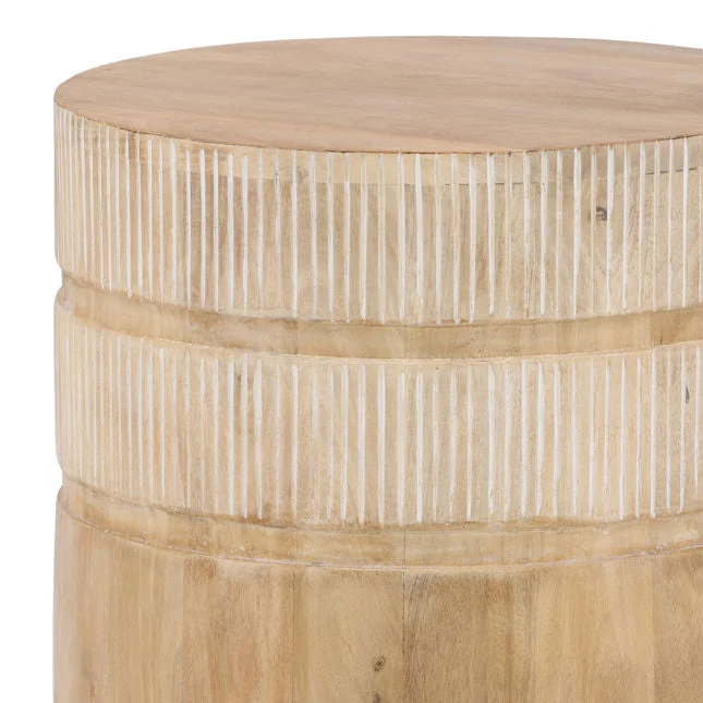 Natural Mango Wood Side Table with Round Top & Minimalist Pedestal Form for Living Room