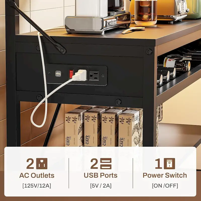 Bakers Rack with Power Outlet 6-Tier Coffee Bar Microwave Stand