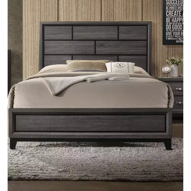 Okak Twin/Full/Queen Cotemporary Platform Bed Frame Panel Low-profile Bed with Geometric Design Headboard Strong Wood Slats Easy to Assemble