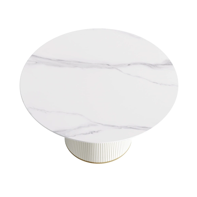 Round PU Pedestal Dining Table Faux Marble Dining Table