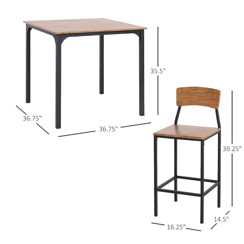HOMCOM 5 PC Modern Counter Height Dining Set Compact Kitchen Table 4 Chairs Set with Footrest, Metal Legs, Wood