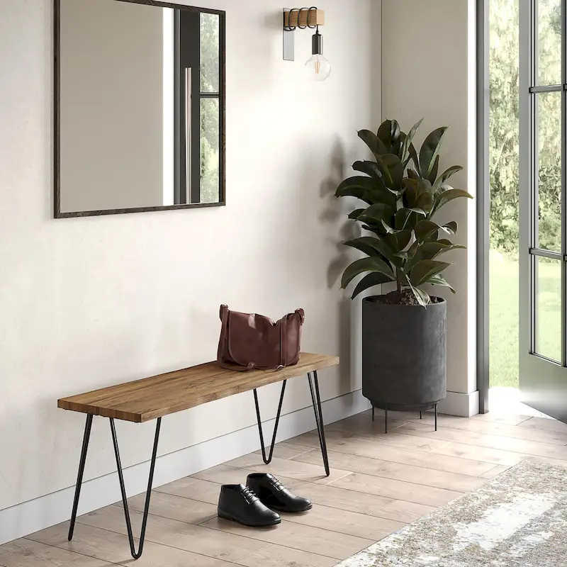 42-Inch Mango Wood Bench with Hairpin Legs