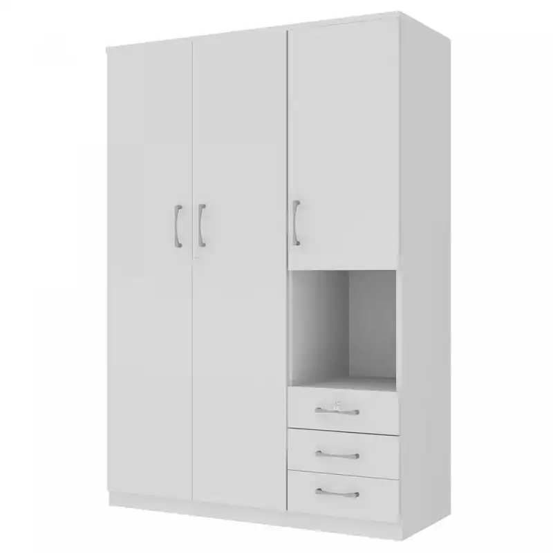 47.2 2-doors Wooden Wardrobe Storage With Shelves And 3 Drawers