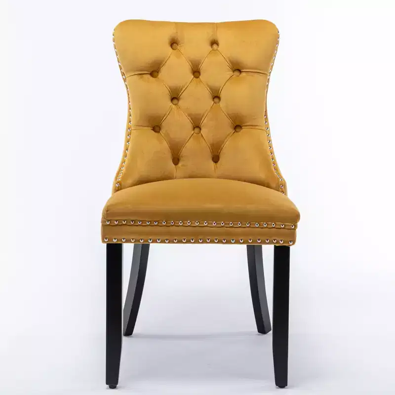 Harrington Collection Modern Tufted Velvet Dining Chairs, Solid Wood Legs with Nailhead Trim, Contemporary Upholstered Side Chair Set of 2, Golden