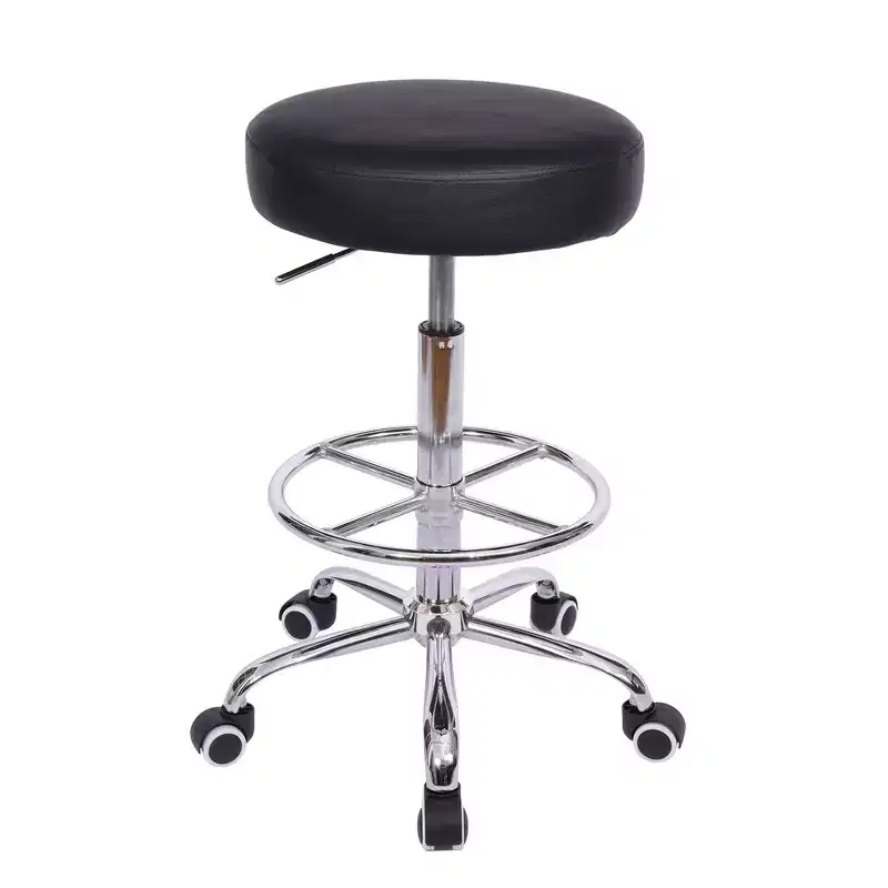 Round PU Leather Rolling Stool, Height Adjustable 27.95