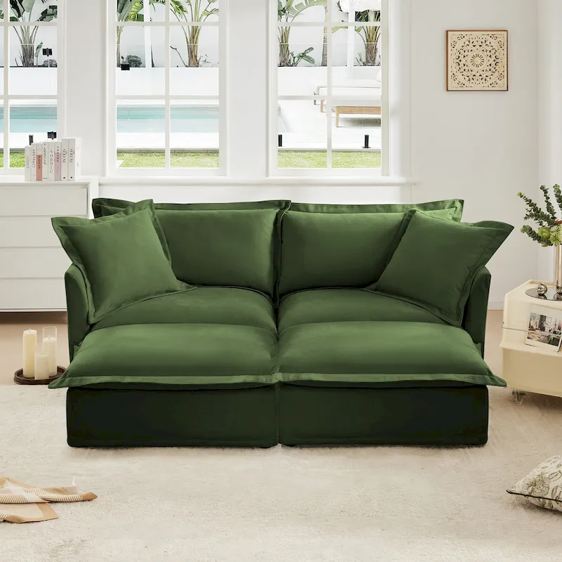 83.4  Chenille 2-Seater Sectional Sofa with Ottomans