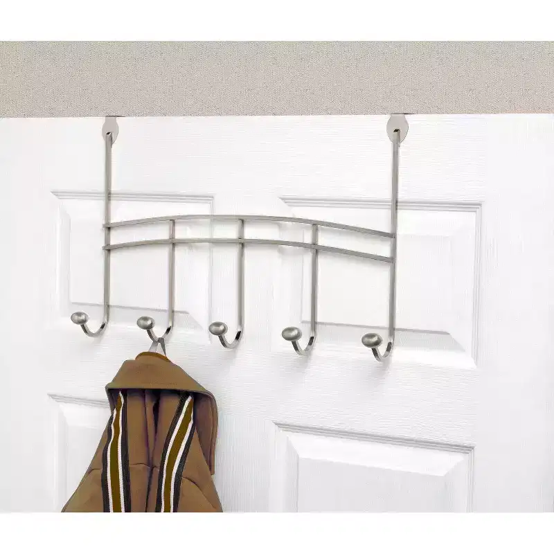 Stainless Steel Over-The-Door 5-Hook Rack, Silver