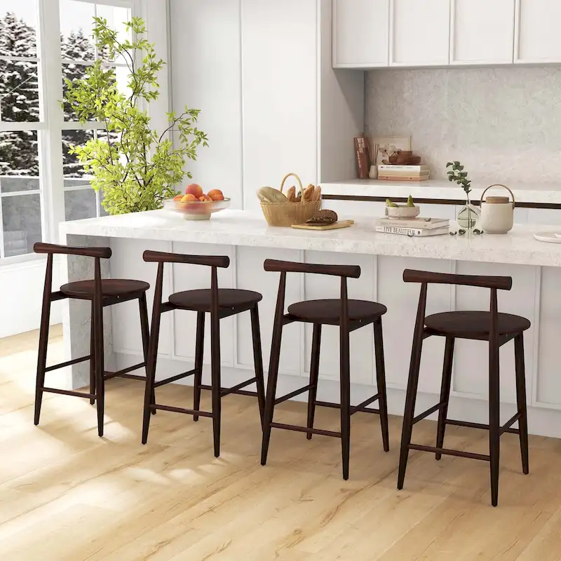 Wooden Bar Stools Set of 2/4 with Acacia Wood Legs