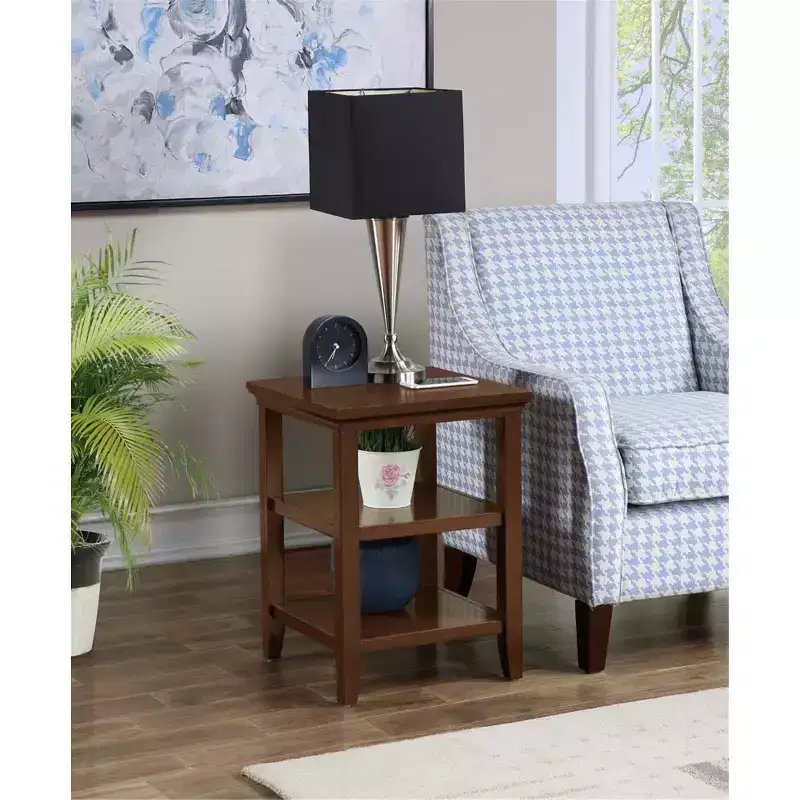 HomeStock Belmont End Table with Two Storage Shelves, Sleek Minimalist Rubberwood Accent Table for Living Room Display and Organization