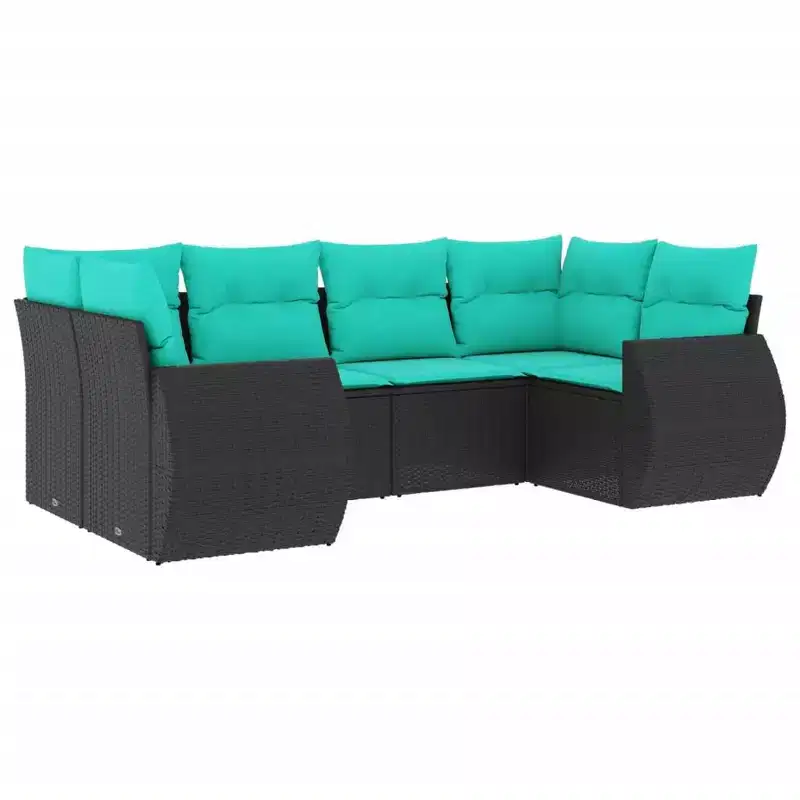 vidaXL Patio Sofa Set Black, Blue PE Rattan, Powder-Coated Steel, Polyester