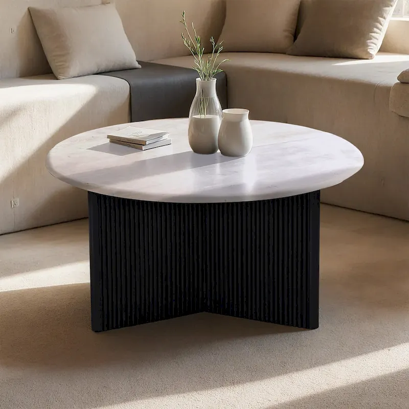 31 in. Marble-Top Pedestal Coffee Table