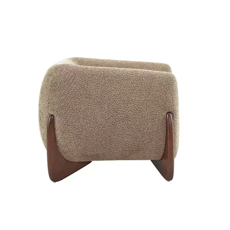 Birch Wood Boucle Upholstered Club Chair