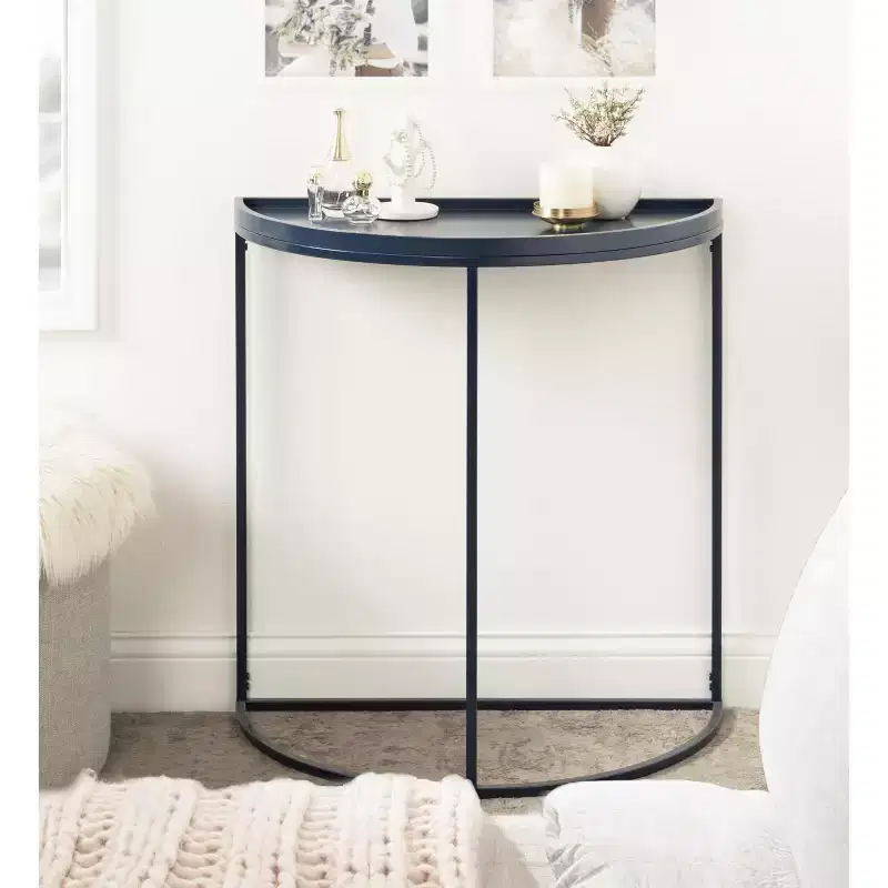 Navy Blue Half-Moon Console Table, MDF, 1-Piece