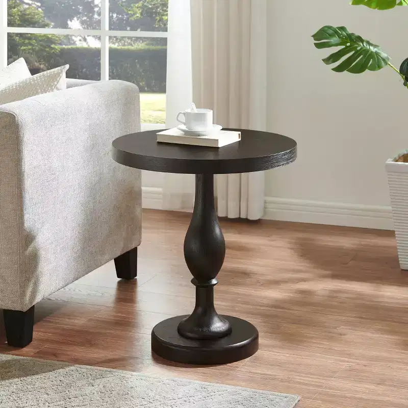 Black Round Pedestal End Table, 1-Piece