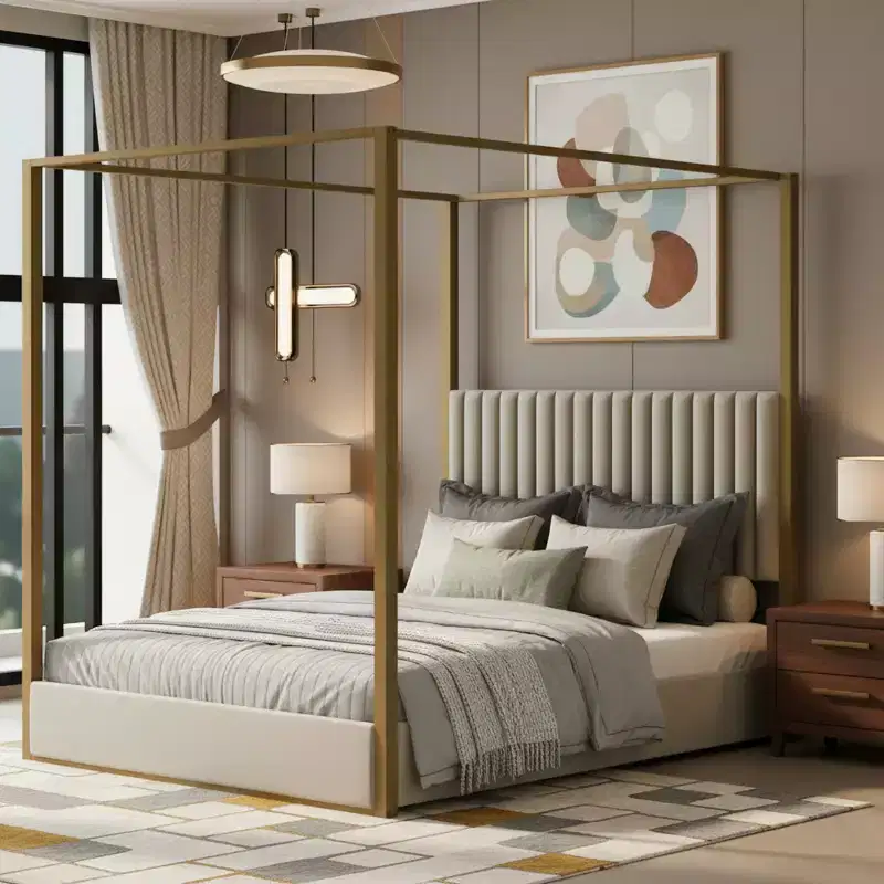 Polibi Velvet Canopy Platform Bed with Channel Headboard & Metal Frame