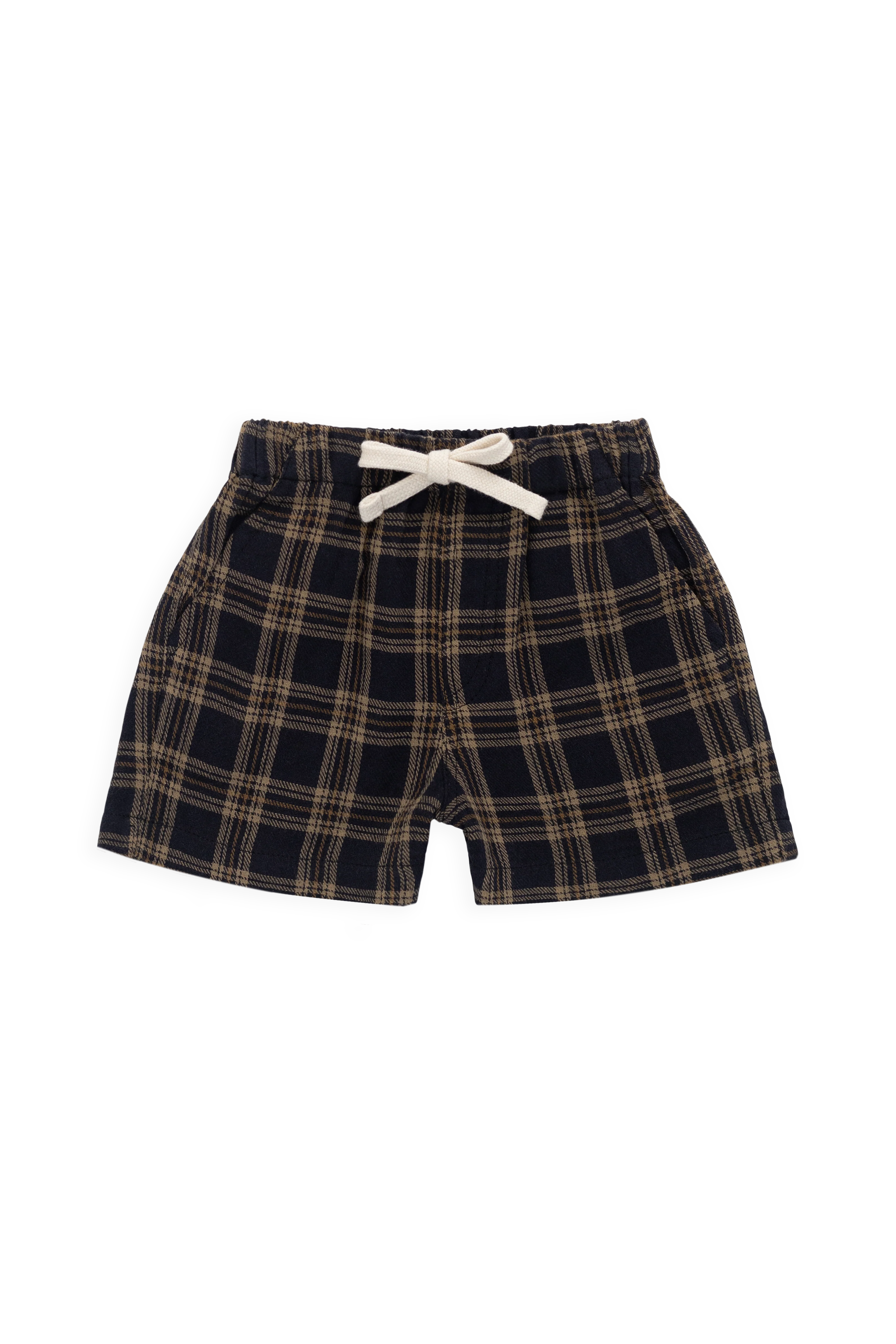 Classic Woodland Check Organic Cotton Short with Relaxed Fit & Decorative Waist Tie for Kids 6M–8Y