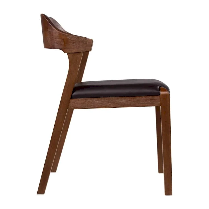 Mid-Century Dining Side Chair, Rubberwood, Faux Leather Padded Seat, Chestnut Wire-Brush Finish