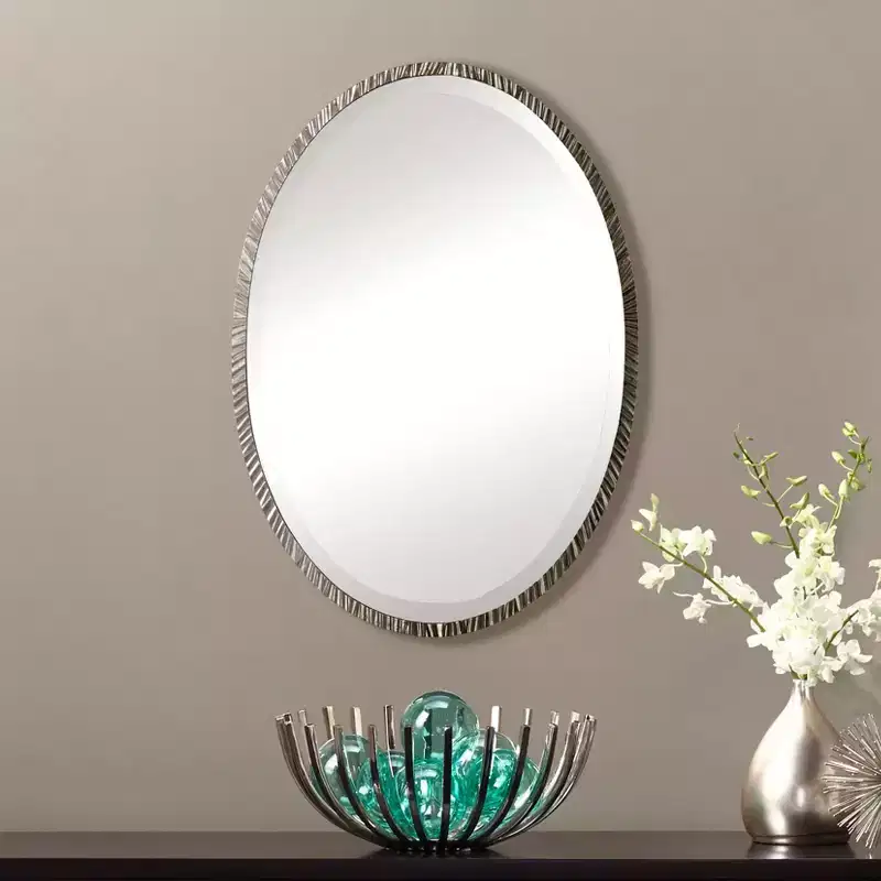 Uttermost Oval Vanity Accent Wall Mirror Modern Polished Nickel Metal Frame 20 Wide for Bathroom Bedroom Living Room Home Office