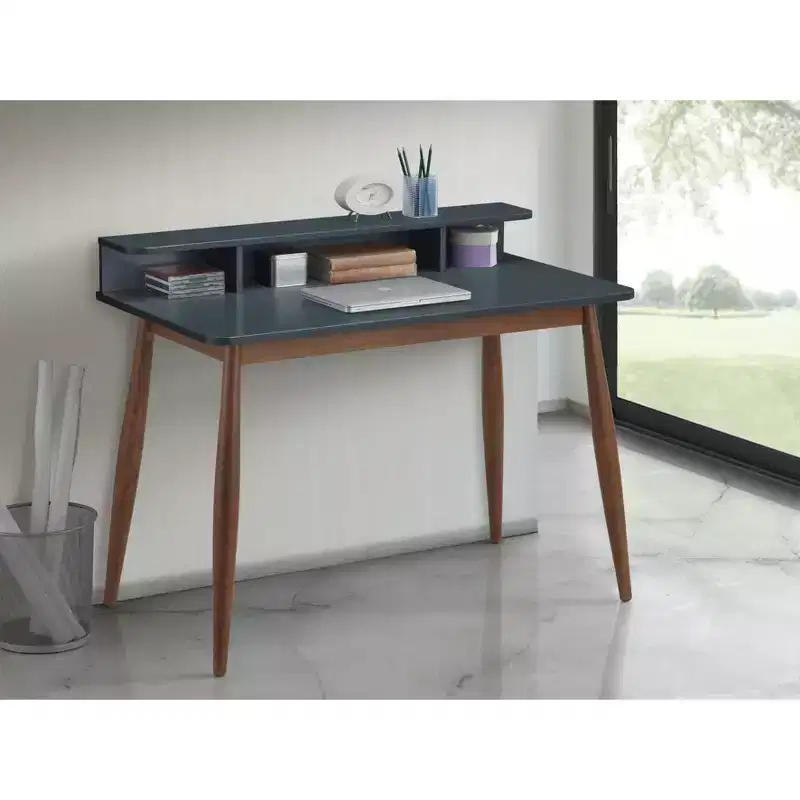 Okak 43IN Mid-Century Wooden Office Desk with Display Shelves, Writing Desk with Elegent Design, Computer Desk for Living Room, Bedroom