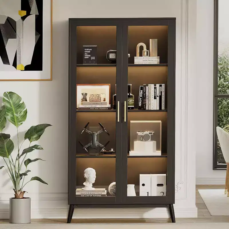 COZONY 65 Glass Display Cabinet with Doors, 4-Tier Curio Storage Cabinet with Tempered Glass & Anti-Tip Design for Collectibles Books
