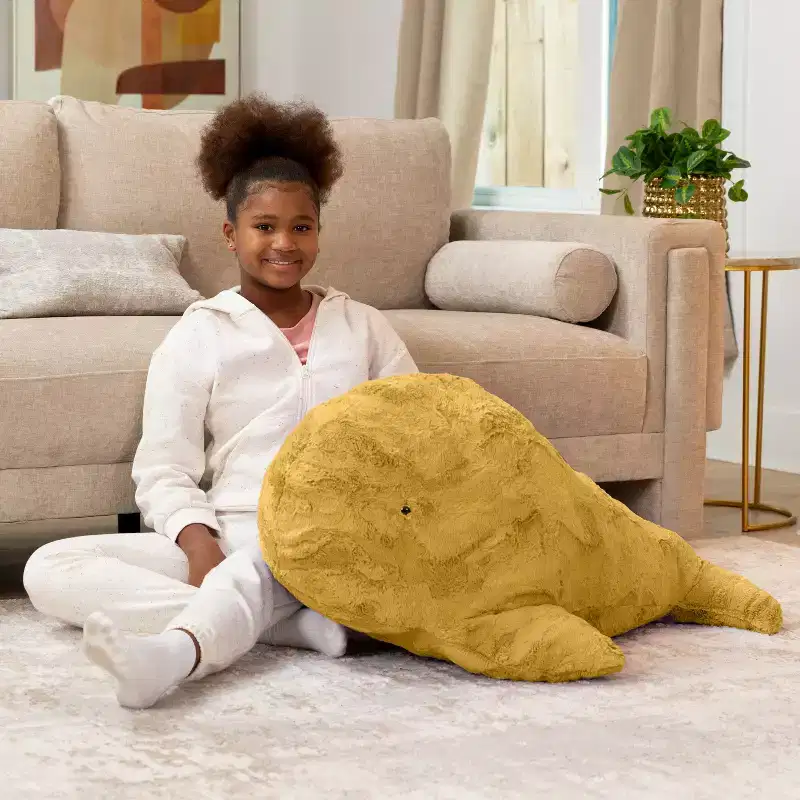 Oversized Whale Kids Stuffed Animal Bean Bag – Faux Fur, Ages 3+