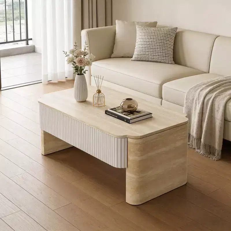 Modern Wood Lift-Top Coffee Table with Fluted Panels and Storage Drawers