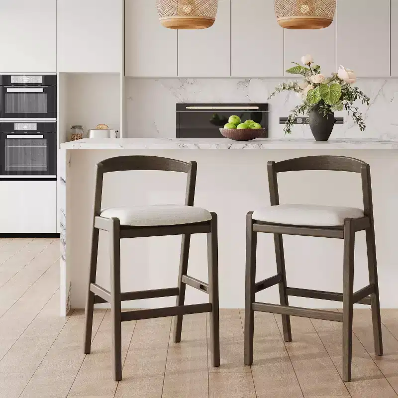 Vane Mid-Century Modern Rubberwood Barstool with Curved Open Back ( )