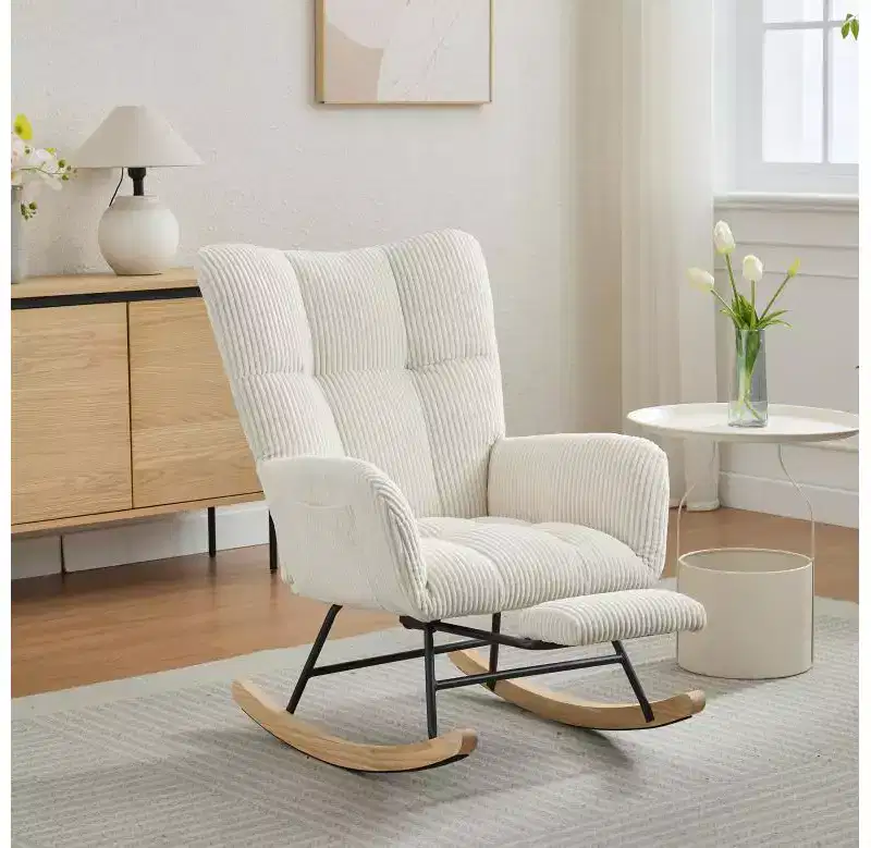 Okak Furry Rocking Accent Chair Living Room Chair with Footrest and Upholstered Comfy High Back Glider Chair Armchair for Bedroom Nursery