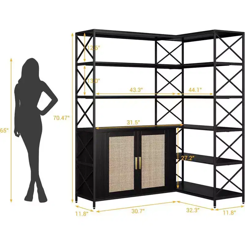 6-Tier L-Shaped Corner Bookshelf Industrial Etagere Bookcase