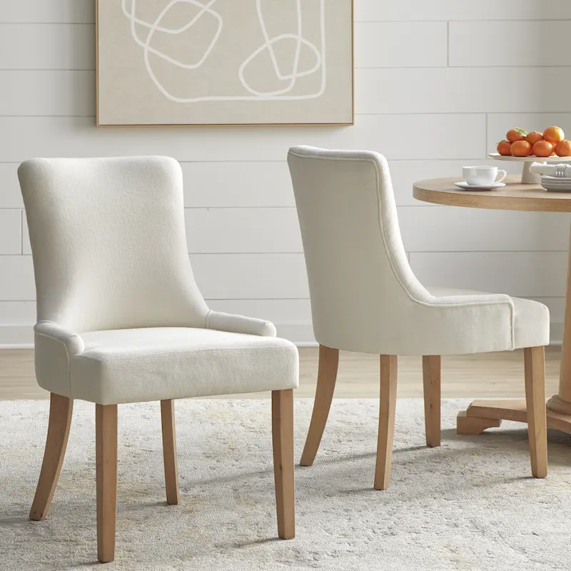 Cream/Light Oak Parsons Arm Dining Chairs, Set of 2