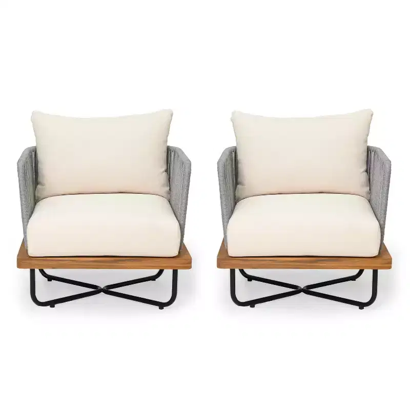 Christopher Knight Home Ivan Rope Woven Acacia and Iron Frame Club Chairs (Set of 2)