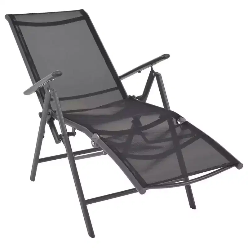 vidaXL Sunlounger Black Aluminum Medium Adjustable Armrests