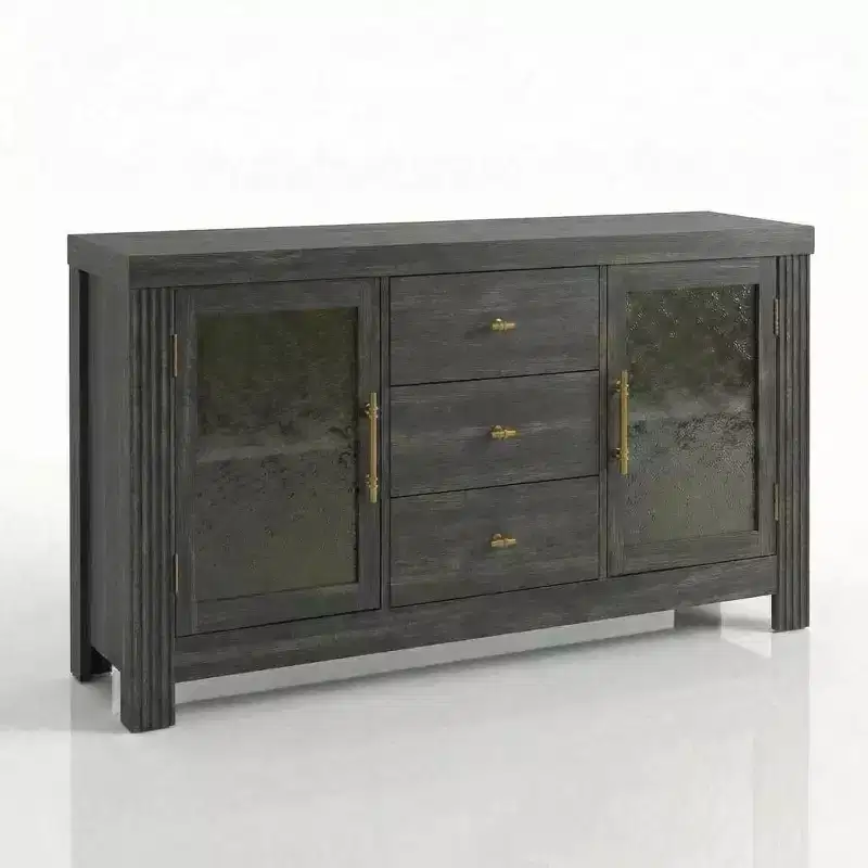 54.4 Buffet Sideboard, Accent Storage Cabinet with 2 Glass Doors & 3 Drawers, Coffee Bar Table, TV Stand for Living Room, Kitchen, Dining Room