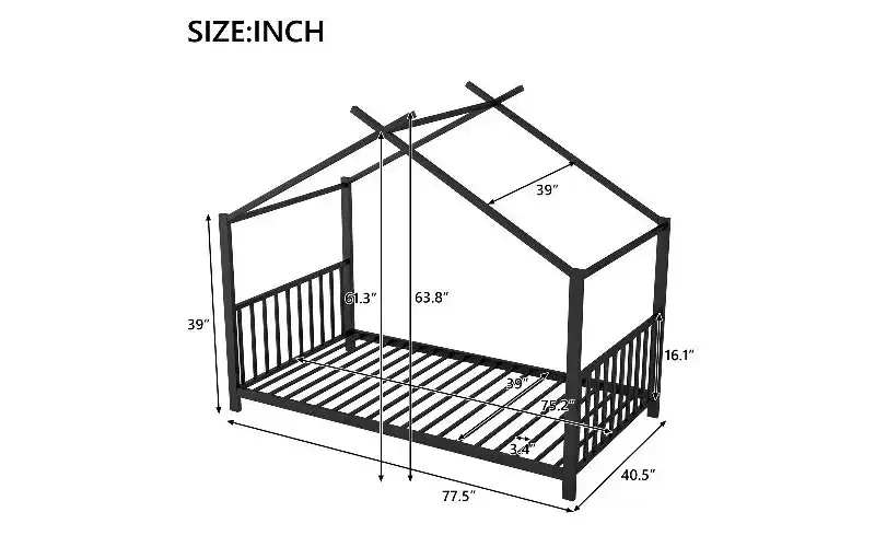 Modern Twin Size Metal House Platform Bed Frame with Headboard