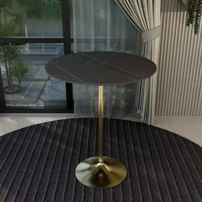 36'' Round Bar Height Dining Table with Sintered Stone Top and Gold Stainless Steel Pedestal Base