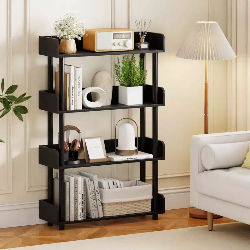Costway 1/2 PCS 4-Tier Bookshelf with Anti-Tipping Kit Industrial Storage Unit for Living Room Rustic Brown/Black