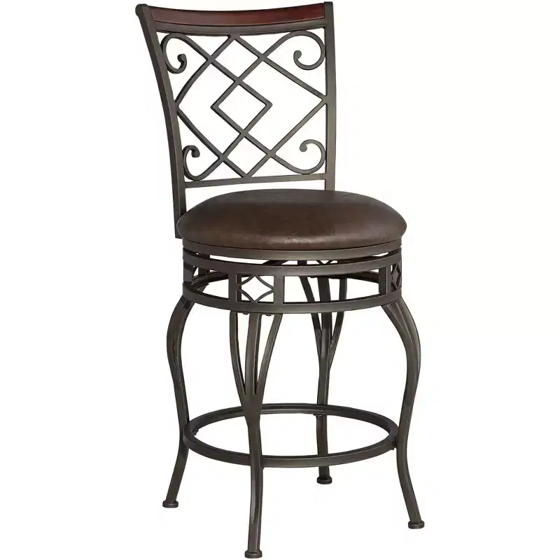Kensington Hill Hartley Bronze Swivel Bar Stool Brown 25 1/2 High Traditional Faux Leather Cushion with Backrest Footrest for Kitchen Counter Height