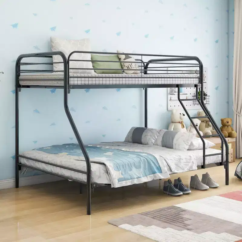 Okak 77.95IN Twin-Over-Full Heavy Duty Metal Bunk Bed, Bed Frames with Enhanced Safety Guardrail and Ladder, Twin Bed for Kids, Adult, Black