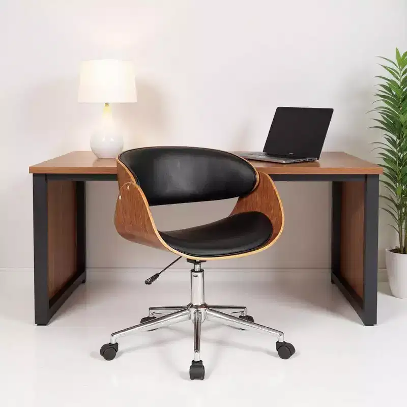 Brown Black and Silver Adjustable Height Swivel Rolling Office Chair