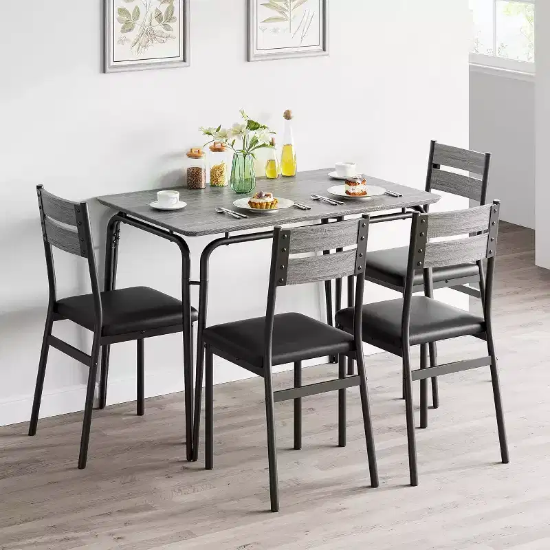 GustoWave 5 Piece Dining Table Set, with 4 Upholstered Chairs