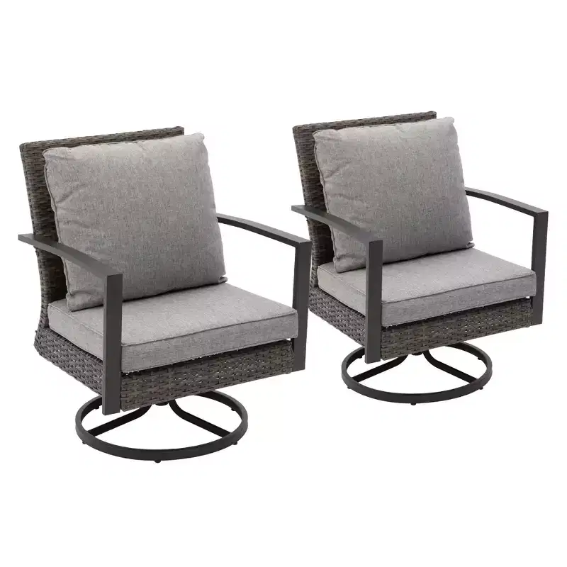 Heynemo Patio Swivel Dining Chairs with 360-Degree Rotating, All Weather Rattan Chairs with Cushions & Metal Frame for Porch, Bistro, Balcony